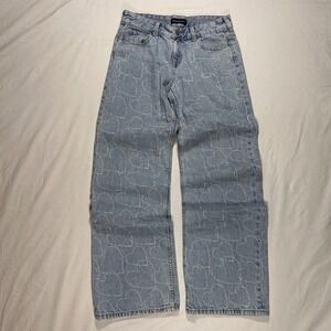 Aeropostale Blue Baggy Wide Leg Jeans Womens 2 Regular All Over Hearts Print